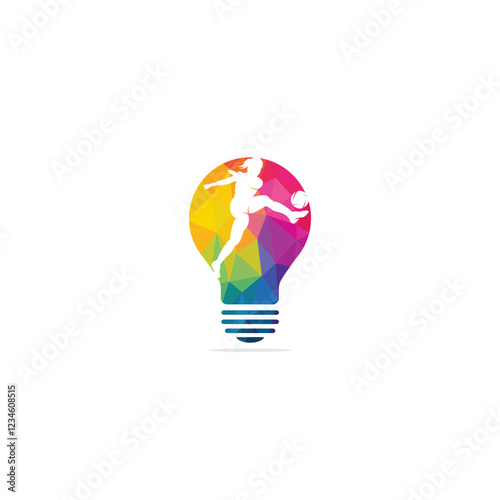 Women football club vector logo design. Women football player and light bulb icon vector design.