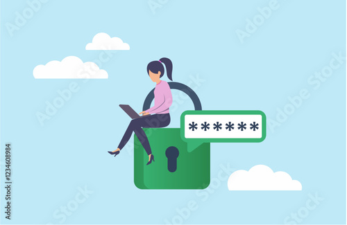 illustration woman man using strong password security locked padlock clipart