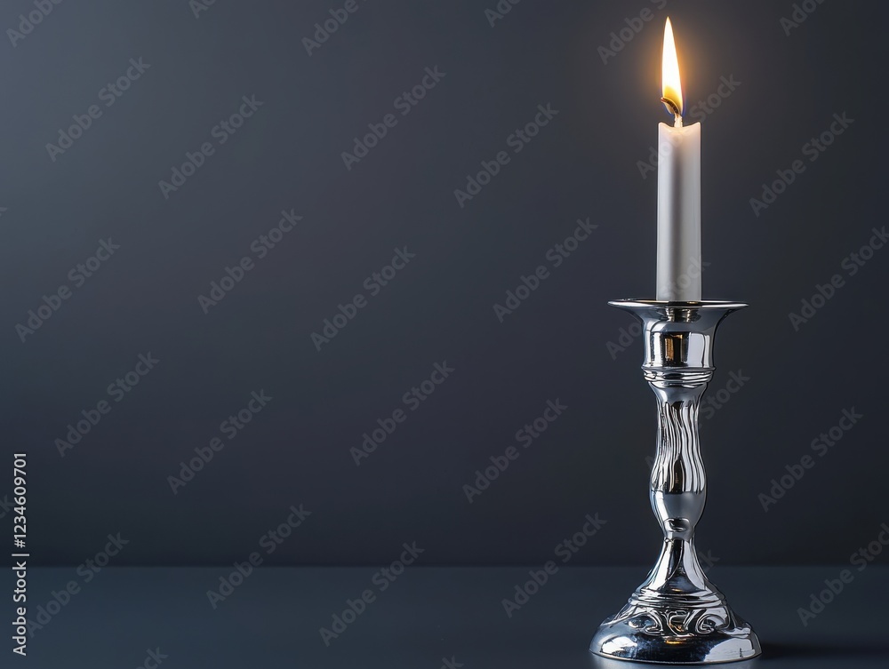 Fototapeta premium Candle with a single flame illuminating a dark background creating a serene atmosphere