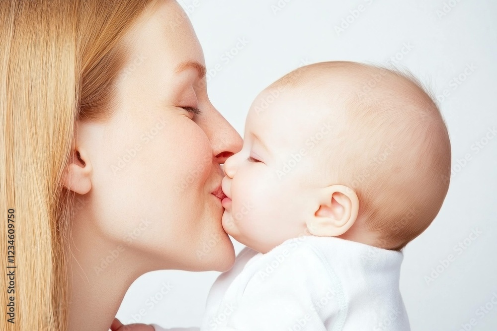 Tender moment between loving mother and infant, showcasing their bond with soft expressions and gentle touches, perfect for family and parenting themes Tender moment between loving mother and infant, showcasing their bond with soft expressions and gentle touches, perfect for family and parenting themes