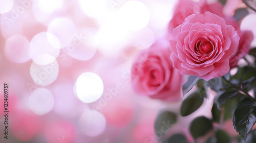 Stunning pink roses with soft bokeh background create romantic atmosphere