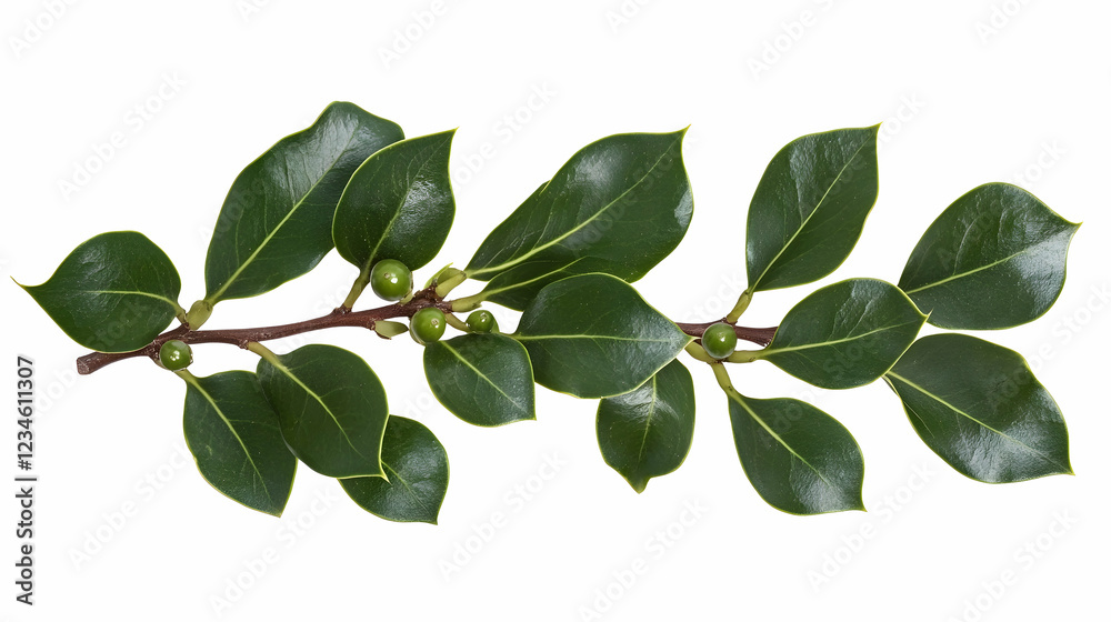 Naklejka premium Holly branch with berries, isolated on white background; perfect for holiday design