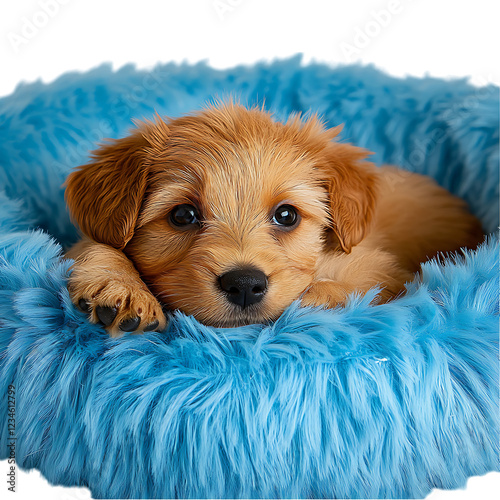 PNG Puppy in a Cozy Bed Against Transparent Background for Pet, Animal, or Comfort Design Projects photo