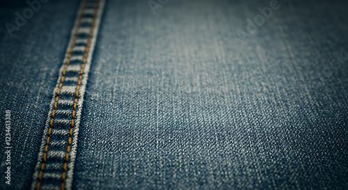 A high-resolution texture of a vintage denim fabric with visible stitching, faded areas, and slight fraying photo