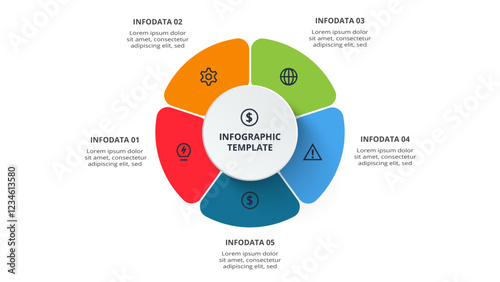 Business data visualization. Process chart. Elements of graph, diagram with 5 steps, options, parts or processes
