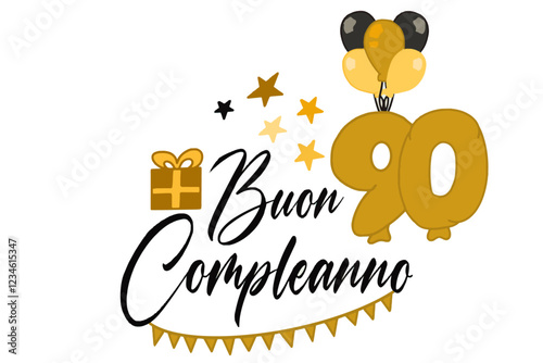 vettoriale testo di buon compleanno con palloncini regalo e numero 90