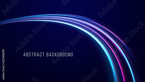Creative vector illustration of flying cosmic meteor, planetoid, comet, fireball isolated on transparent background. Effect, png, wave,neon,line. Light arc in neon colors, in the form of a turn.