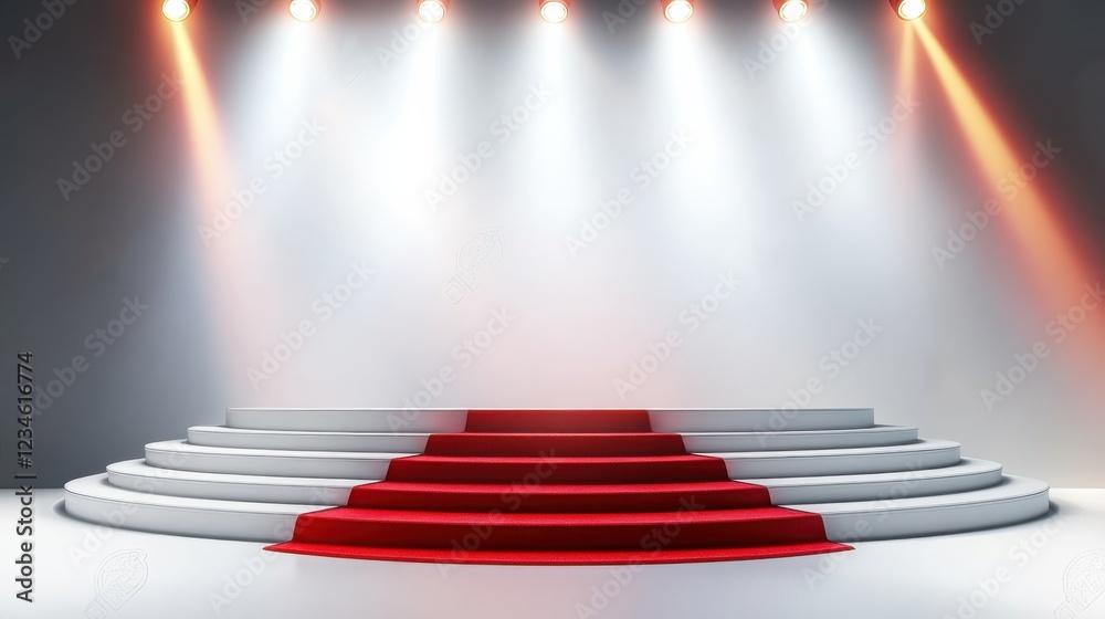 Fototapeta premium A stage with a red carpet and white steps
