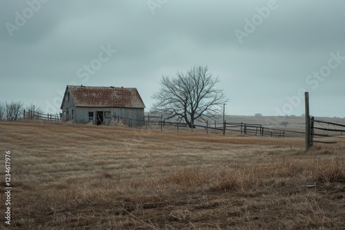 Empty scene of countryside farm architecture building outdoors.