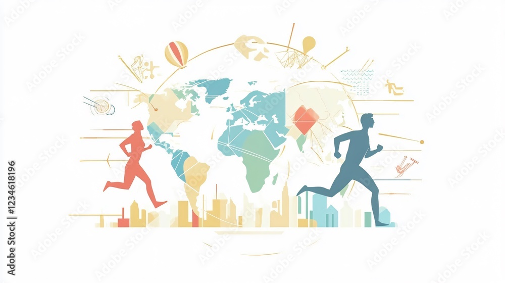 Illustrate Running Activity with Flat Vector Design Conceptual Image
