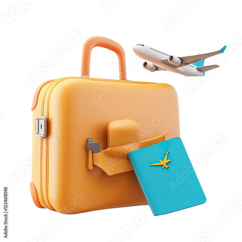 Travel Planning Suitcase Passport and Airplane for Adventure, 3D design, Transparent Background, PNG photo