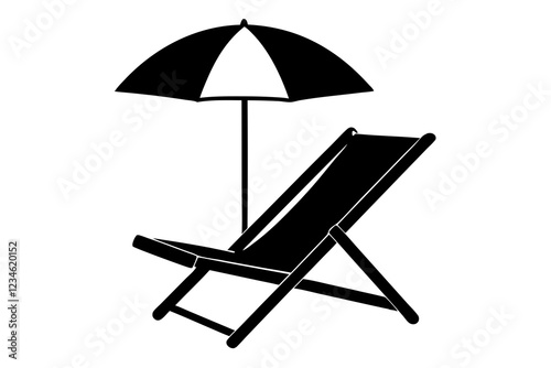 Beach chair silhouette vector, Beach umbrella and chair icon vector illustration