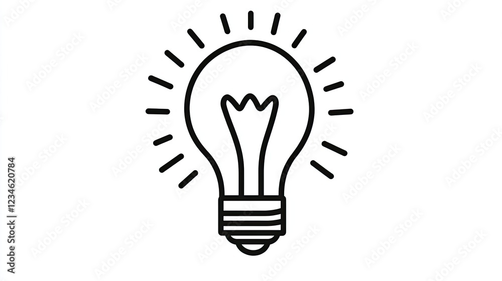 Simple line drawing of a lightbulb with rays, symbolizing idea, innovation, inspiration, and solution. Simple line drawing of a lightbulb with rays, symbolizing idea, innovation, inspiration, and solution.