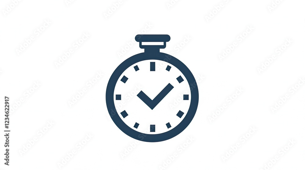 Completed task stopwatch icon; white background; time management; project deadline