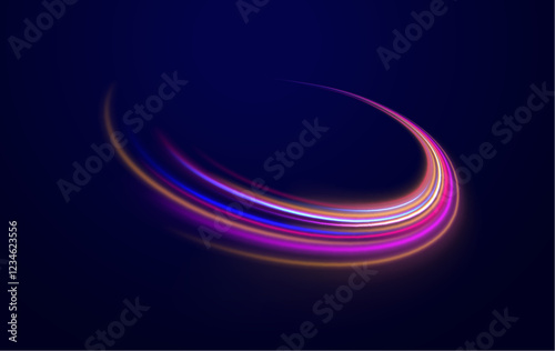 Neon stripes in the form of drill, turns and swirl. Speed of light concept background. Abstract background rotational border lines, png, effect, wave,neon,line.