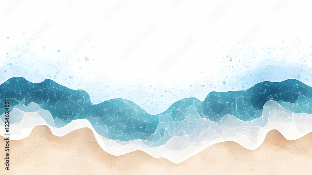 Ocean waves crashing on sandy beach, aerial view, summer vacation background Ocean waves crashing on sandy beach, aerial view, summer vacation background