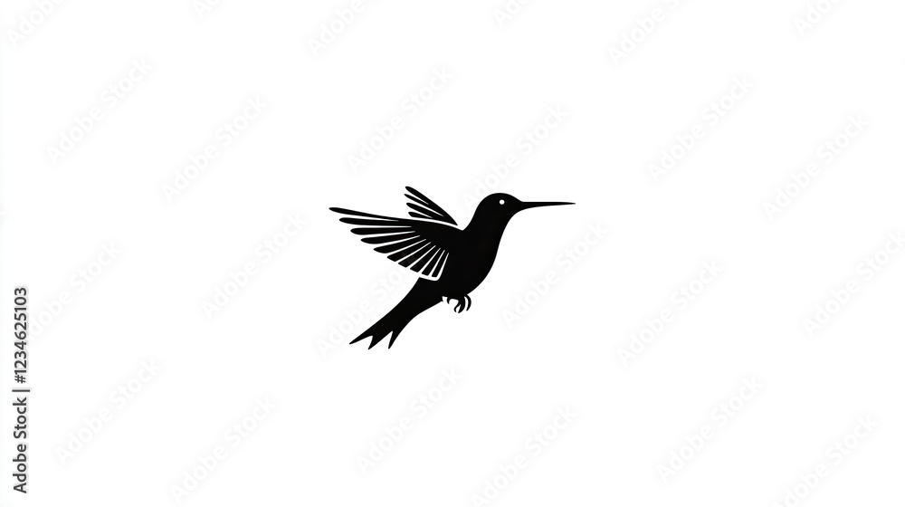 Fototapeta premium Silhouette of a hummingbird in flight, isolated on white background.