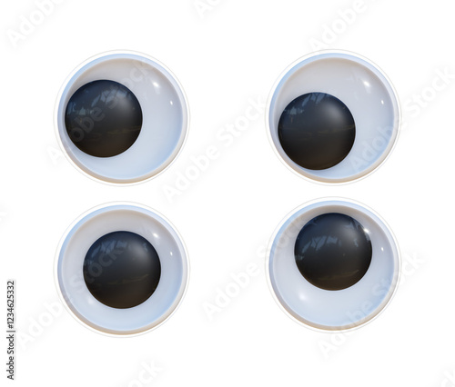 Googly eyes 3D render. Various sizes of fun kids art googly eyes.