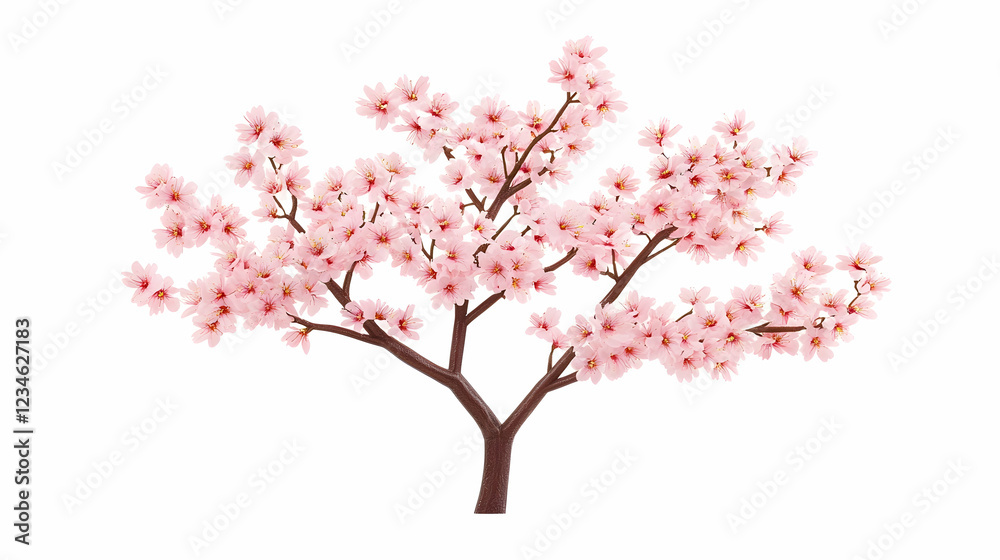 Fototapeta premium Pink cherry blossom tree spring isolated white background, perfect for cards, websites, and spring designs