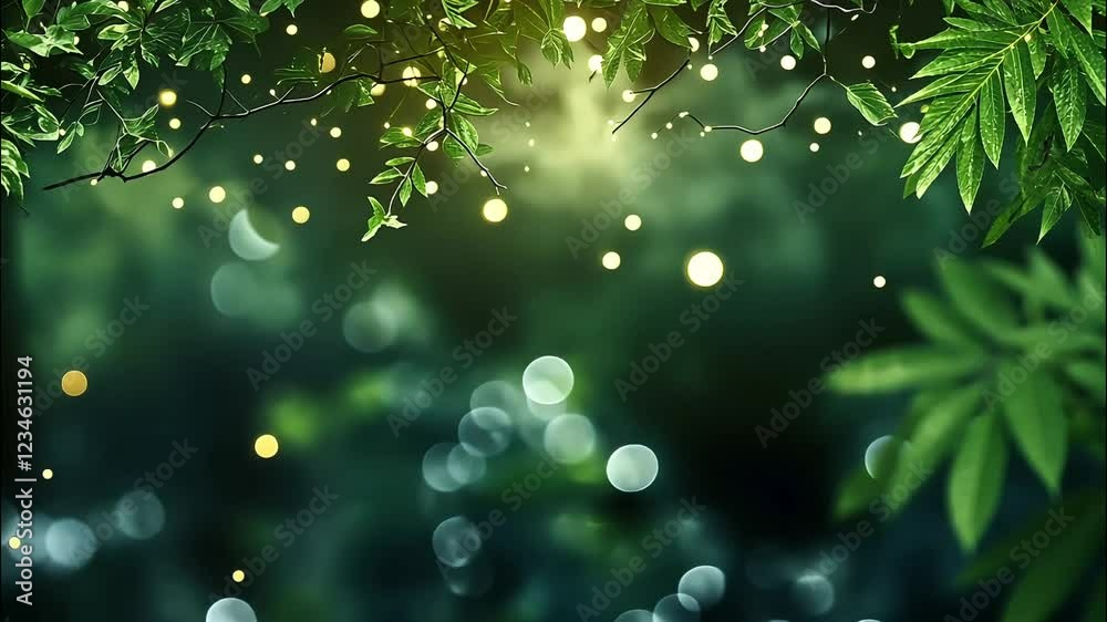 Abstract background with green leaves and golden lights Abstract background with green leaves and golden lights