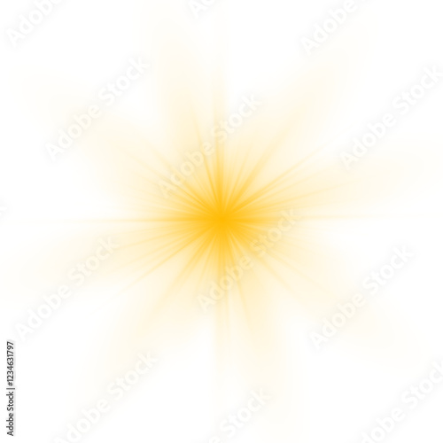 Sun flush with raos or gold spotlyght and boke. Gold lance flares network. Yellow glowing light burst and transparent back ground. Lights flare, star flash light, white sun rays, png. 