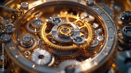 Wallpaper Mural An intricate macro capture of golden gears interlocking inside a mechanical device, revealing the precision and beauty of engineering in minute detail. Torontodigital.ca
