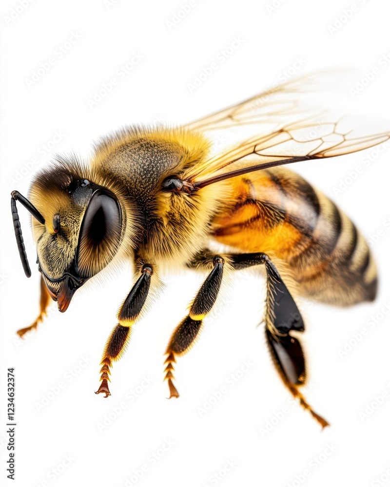 Busy Bee Walking Toward Flower Isolated on White Background Cutout for Educational Content Busy Bee Walking Toward Flower Isolated on White Background Cutout for Educational Content