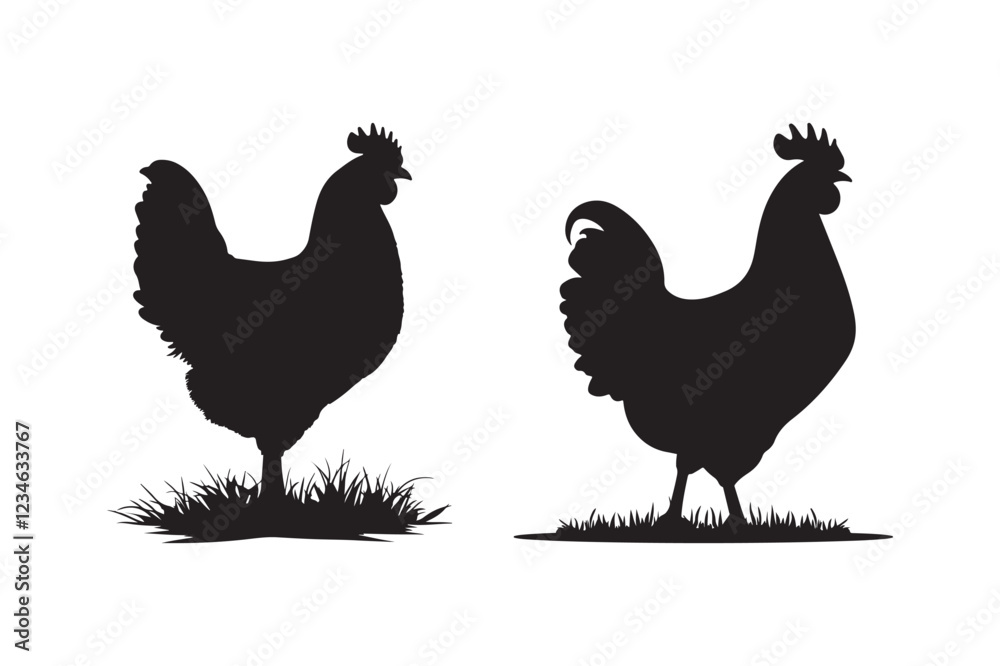 Fototapeta premium Hen and Rooster Silhouette Clipart for Farm Designs