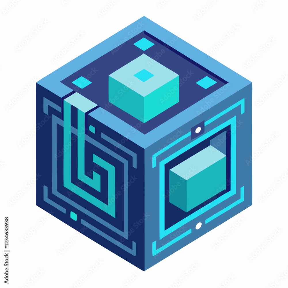 3D Holographic Cube with Circuit Patterns - Tech & Futuristic Design 3D Holographic Cube with Circuit Patterns - Tech & Futuristic Design