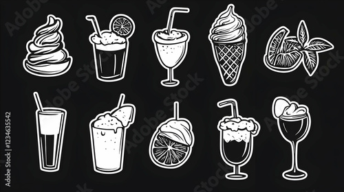 Summer Drinks and Desserts Menu Icons photo