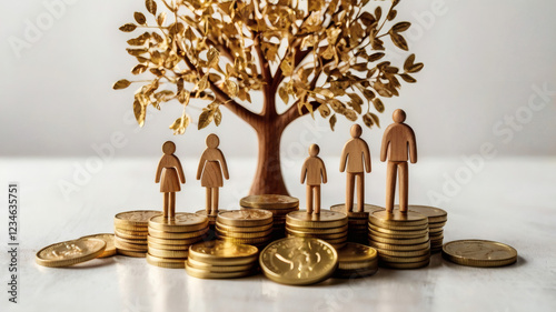 Investment finance concept complete family Figures made of wood	
