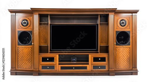 Elegant Wooden TV Unit with Modern Design Features photo