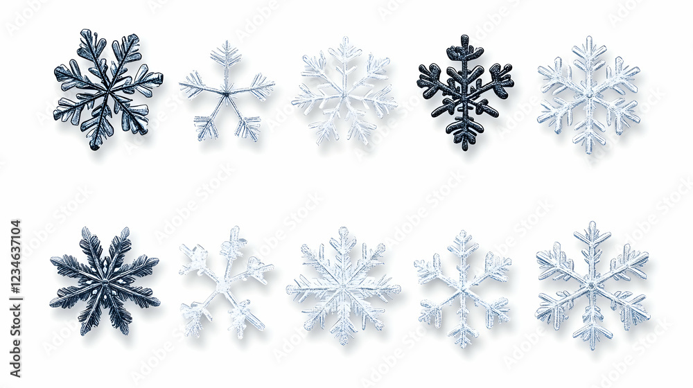Ten unique snowflakes on white background, winter holiday design element Ten unique snowflakes on white background, winter holiday design element