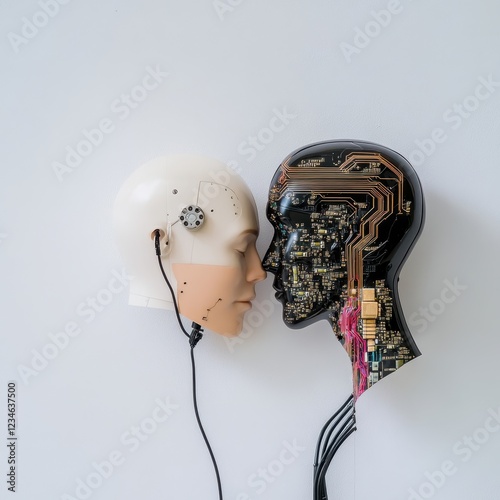 Human and Robot Interaction Concept in Modern Art photo