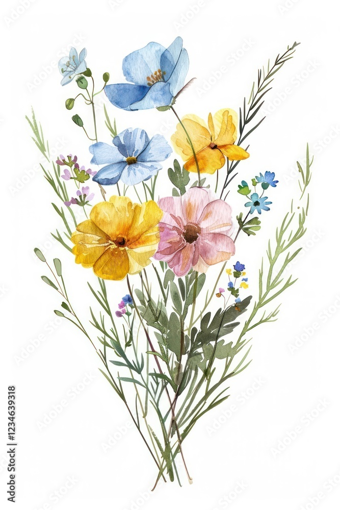 Wildflower bouquet illustrated asteraceae painting. Wildflower bouquet illustrated asteraceae painting.