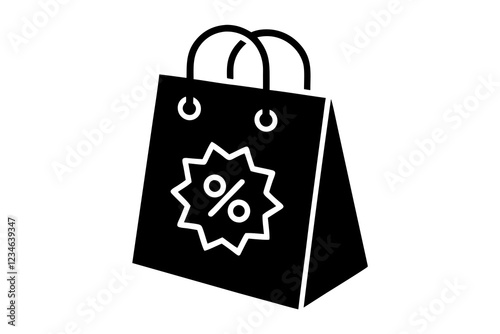 Shopping bag with discount percentage icon vector, Shopping bag vector silhouette 