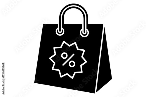 Shopping bag with discount percentage icon vector, Shopping bag vector silhouette 