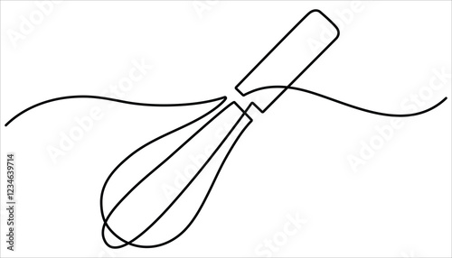 Balloon Whisk continuous one line drawing. Kitchen tools continuous one line illustration 