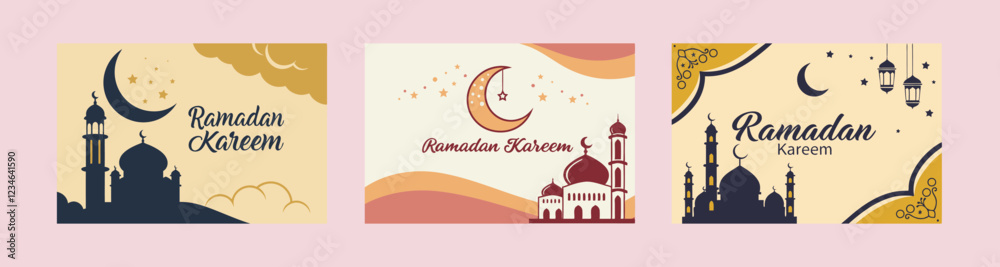 Naklejka premium Islamic Art Ramadan&nbsp;Mubarak Greeting Card Vector Illustrations.