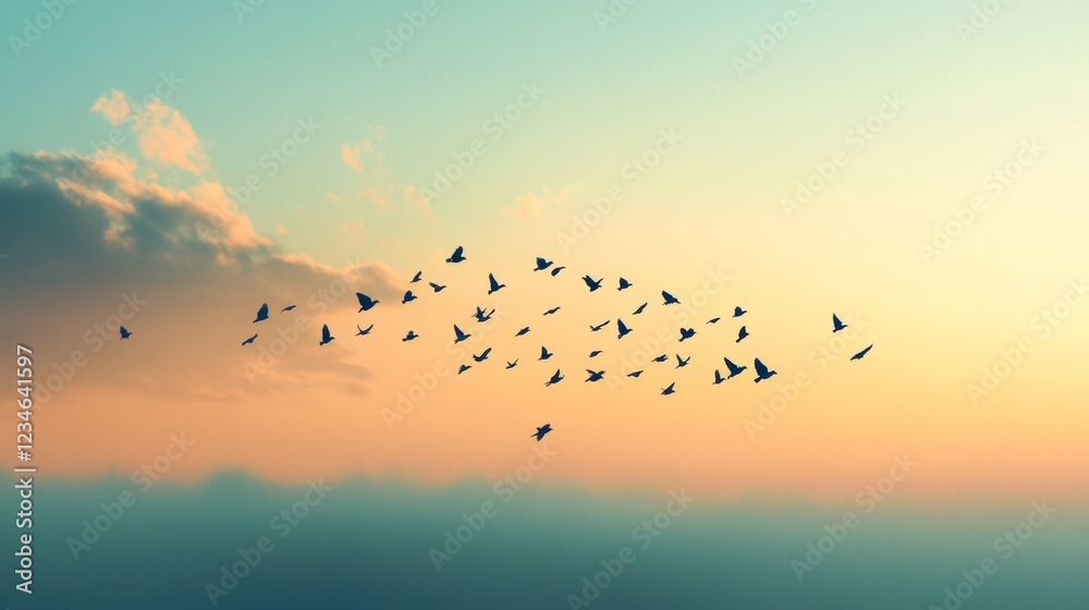 Obraz premium A birdâ€™s journey across endless skies is a testament to freedom without borders. 