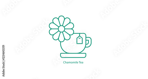 Chamomile Tea Icon Vector Featuring a Cup and Chamomile Blossoms