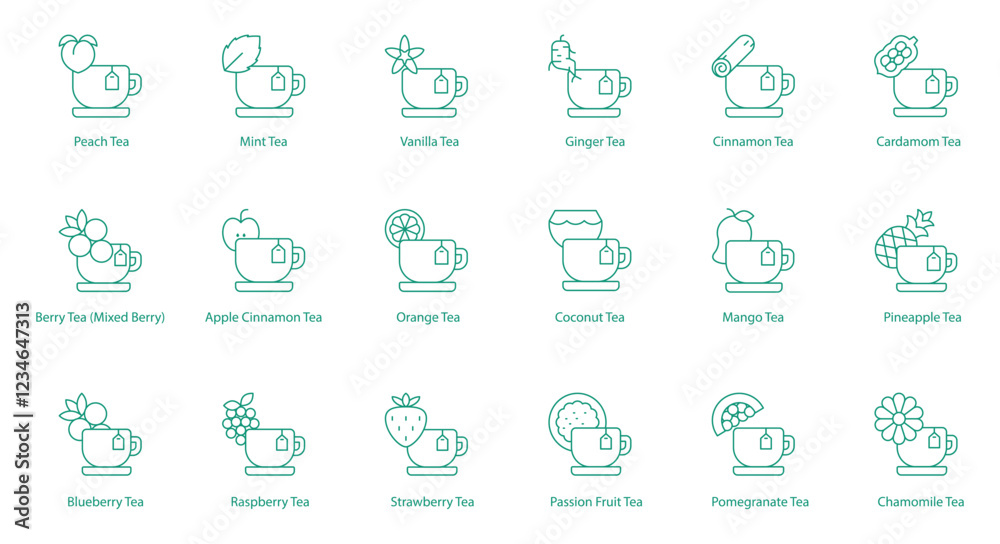 Fruity and Spiced Tea Vector Icons: Refreshing and Aromatic Combinations
Fruity and Spiced Tea Vector Icons: Refreshing and Aromatic Combinations