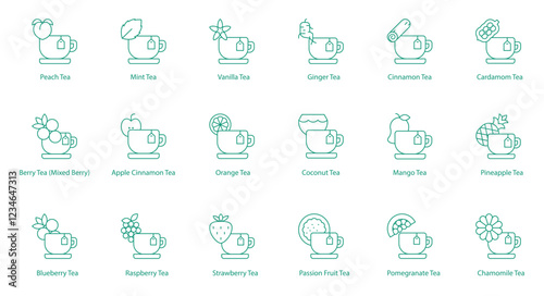 Fruity and Spiced Tea Vector Icons: Refreshing and Aromatic Combinations


