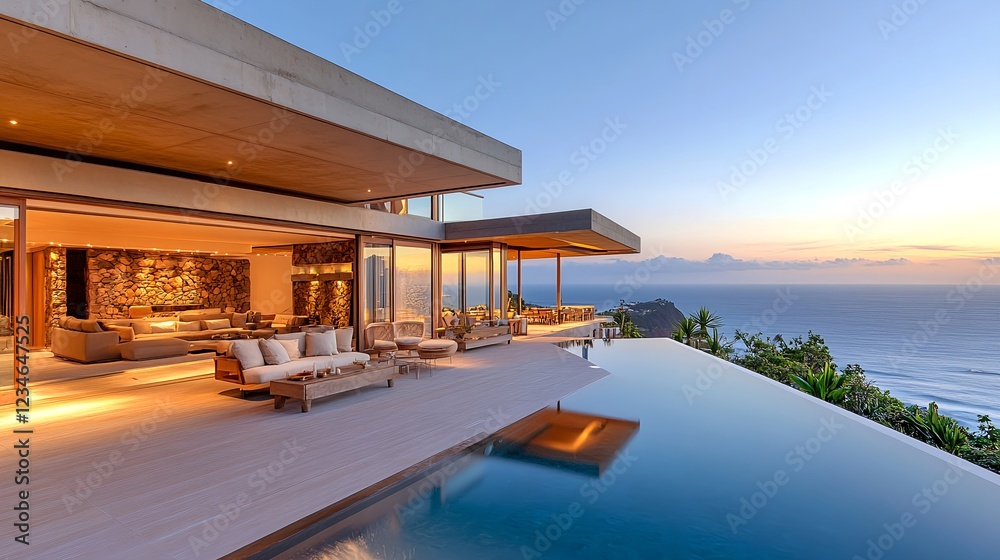 Fototapeta premium Contemporary House Design with Infinity Pool and Spectacular Views