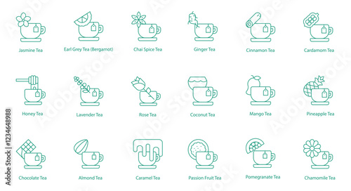 Exotic and Spiced Tea Vector Icons: Aromatic and Warming Infusions