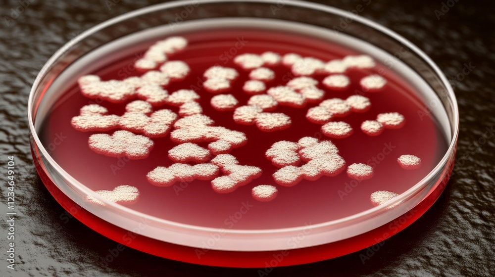 Close-Up of Bacterial Colonies Growing on Agar Plate in Lab Environment Close-Up of Bacterial Colonies Growing on Agar Plate in Lab Environment