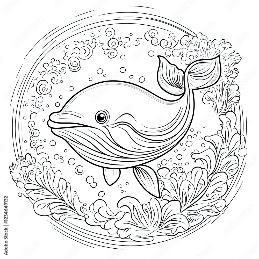 Whale Mandala with Water Sprays Simple Coloring Page Design Whale Mandala with Water Sprays Simple Coloring Page Design