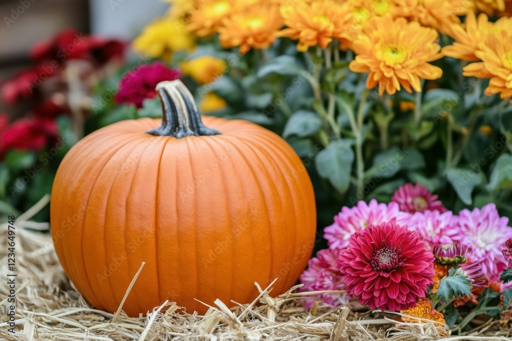 Autumn Pumpkin and Chrysanthemums Display Autumn Pumpkin and Chrysanthemums Display