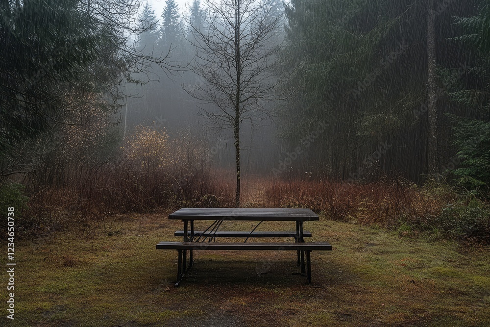 The picnic table at Campsite in Kleanza Creek Provincial Park, British Columbia, Canada The picnic table at Campsite in Kleanza Creek Provincial Park, British Columbia, Canada