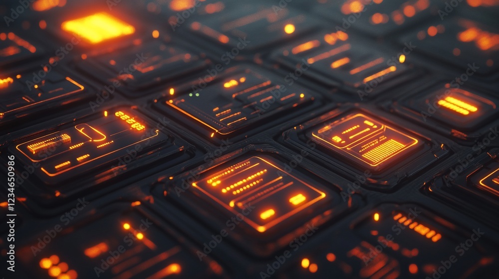 Obraz premium Glowing Futuristic Interface Grid: Abstract Digital Technology